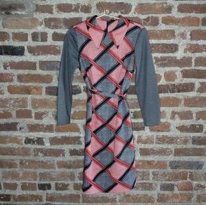 Vintage Handmade Medium Black, Red & White Sheath Dress w/ Waist‎ Tie